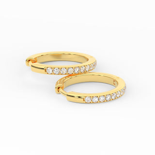 Pave Set Round Diamond Hinged Hoop Earrings
