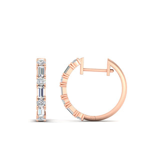 Round And Baguette Huggie Earrings
