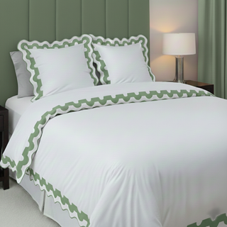 400TC U Shape Applique Scalloped Embroidery Cotton Duvet Cover Set