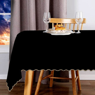 Scallop Embroidery Sateen Cotton Solid Table Cloth - Black