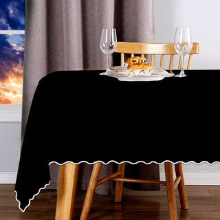 Scallop Embroidery Sateen Cotton Solid Table Cloth - Black