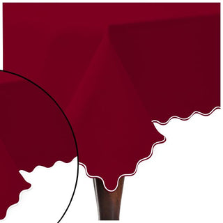 Scallop Embroidery Sateen Cotton Solid Table Cloth - Burgundy