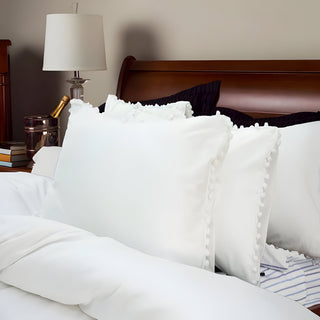400TC Cotton Pom Fringe Sateen Solid Tone Boho Duvet Cover Set