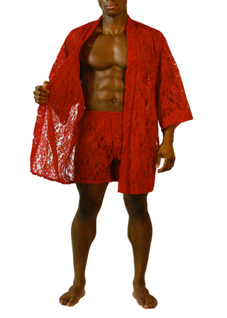 KIMONO ROBE in RED LACE - MENAGERIÉ Intimates