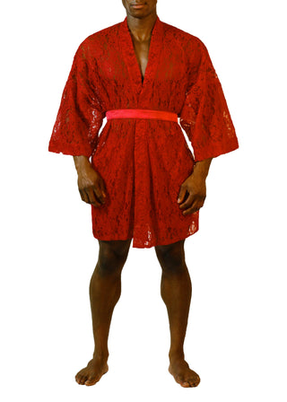 KIMONO ROBE in RED LACE - MENAGERIÉ Intimates